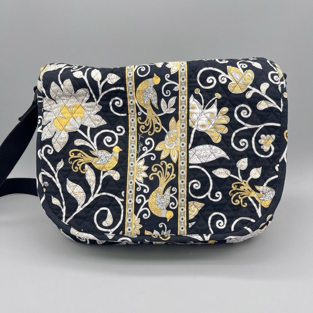 Vera Bradley Crossbody Messenger Laptop Bag Purse Shoulder Yellow Birds Pattern - Picture 3 of 12